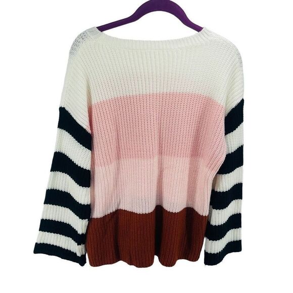 Women's Striped Sweater Long Sleeve Pullover Knitted Rib Lounge Pink Size Small - Picture 6 of 10